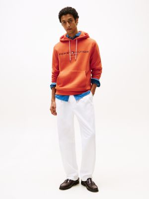 orange logo embroidery drawstring hoody for men tommy hilfiger