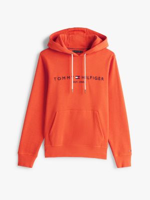 orange logo embroidery drawstring hoody for men tommy hilfiger