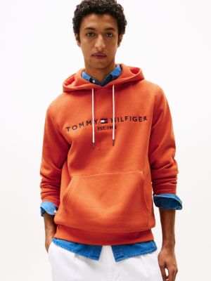 sweat à capuche à logo brodé orange pour hommes tommy hilfiger