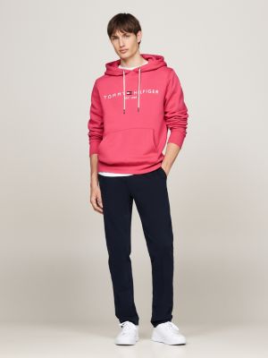 felpa con cappuccio, lacci e logo rosa da uomini tommy hilfiger