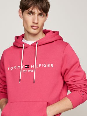 Hoodie met trekkoord en geborduurd logo Roze Tommy Hilfiger