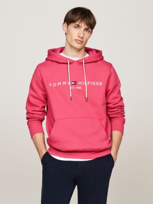 felpa con cappuccio, lacci e logo rosa da uomini tommy hilfiger