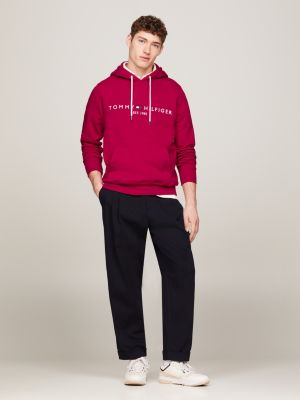 felpa regular fit con logo ricamato red da uomini tommy hilfiger