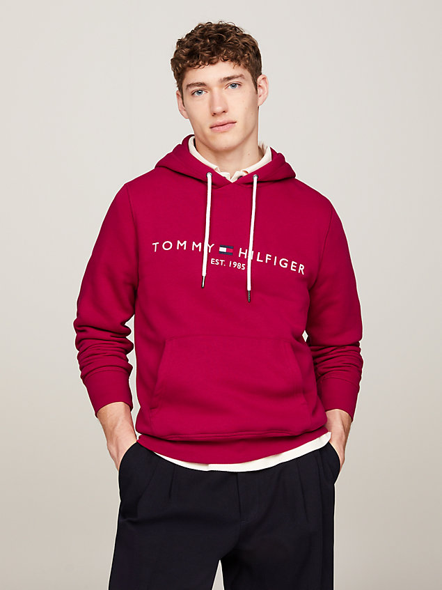 red logo embroidery drawstring hoody for men tommy hilfiger