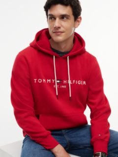 Logo Embroidery Fleece Drawstring Hoody — Red 3
