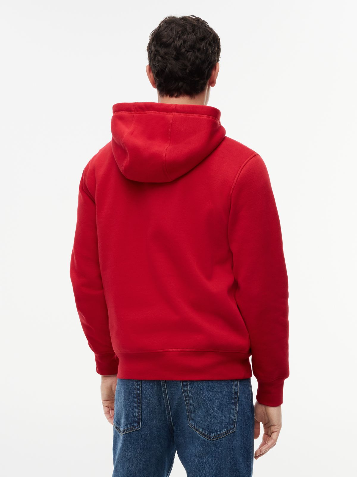Logo Embroidery Fleece Drawstring Hoody — Red