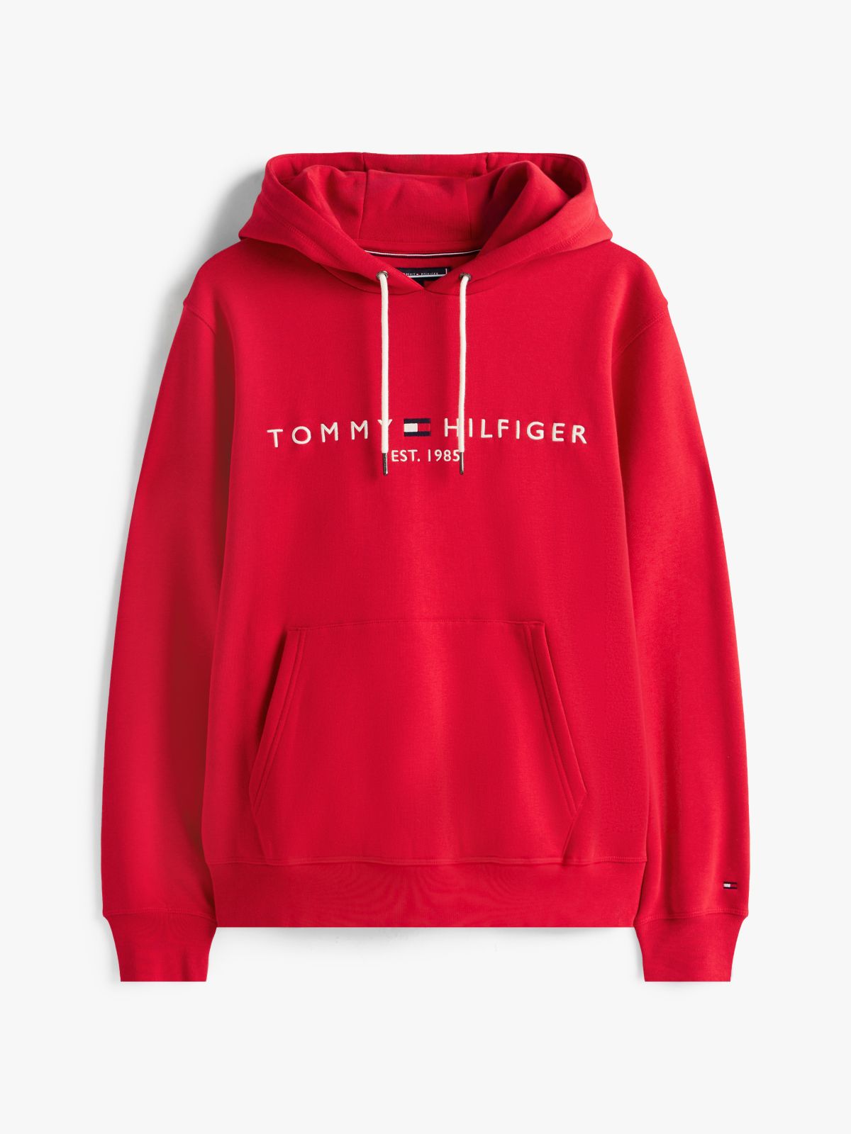 Logo Embroidery Fleece Drawstring Hoody — Red
