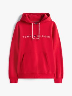 Logo Embroidery Fleece Drawstring Hoody — Red 5