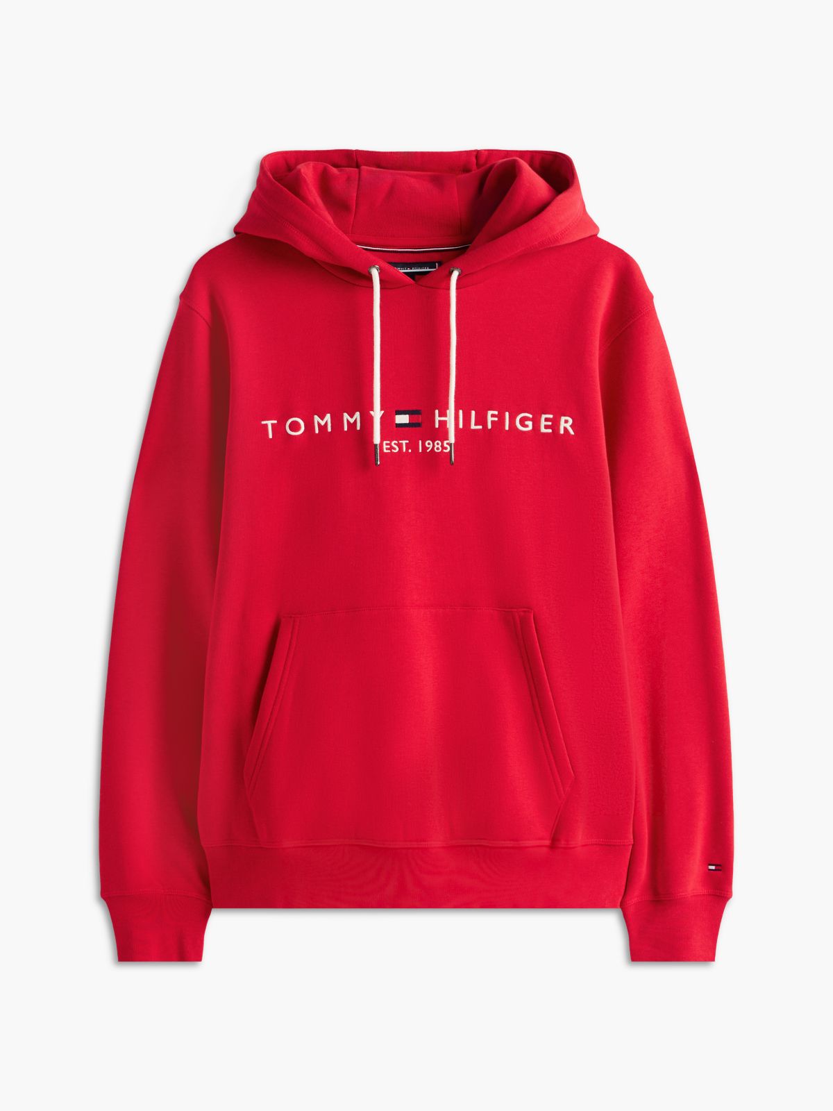Logo Embroidery Fleece Drawstring Hoody — Red