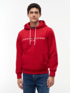 Logo Embroidery Fleece Drawstring Hoody — Red 1