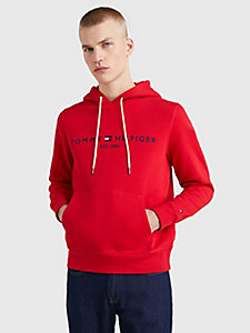 red logo fleece hoody for men tommy hilfiger
