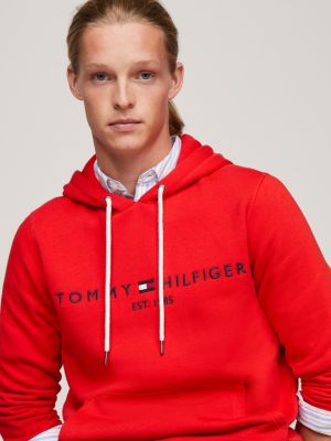 Logo Embroidery Drawstring Hoody | Red | Tommy Hilfiger
