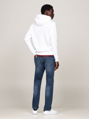 white logo embroidery flex fleece hoody for men tommy hilfiger