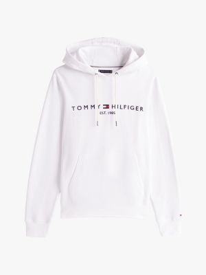 felpa con cappuccio e logo ricamato bianco da uomini tommy hilfiger