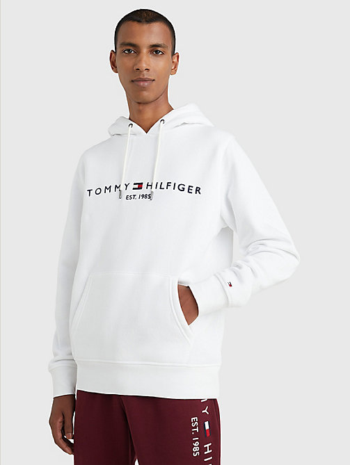 wit fleece hoodie met logo voor men - tommy hilfiger