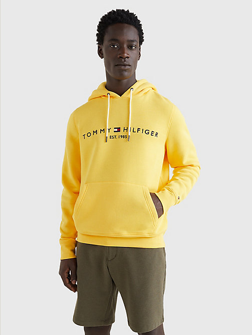 yellow logo fleece hoody for men tommy hilfiger
