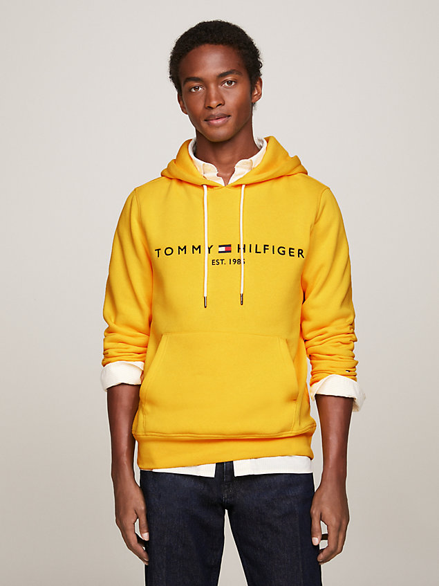 yellow logo embroidery drawstring hoody for men tommy hilfiger