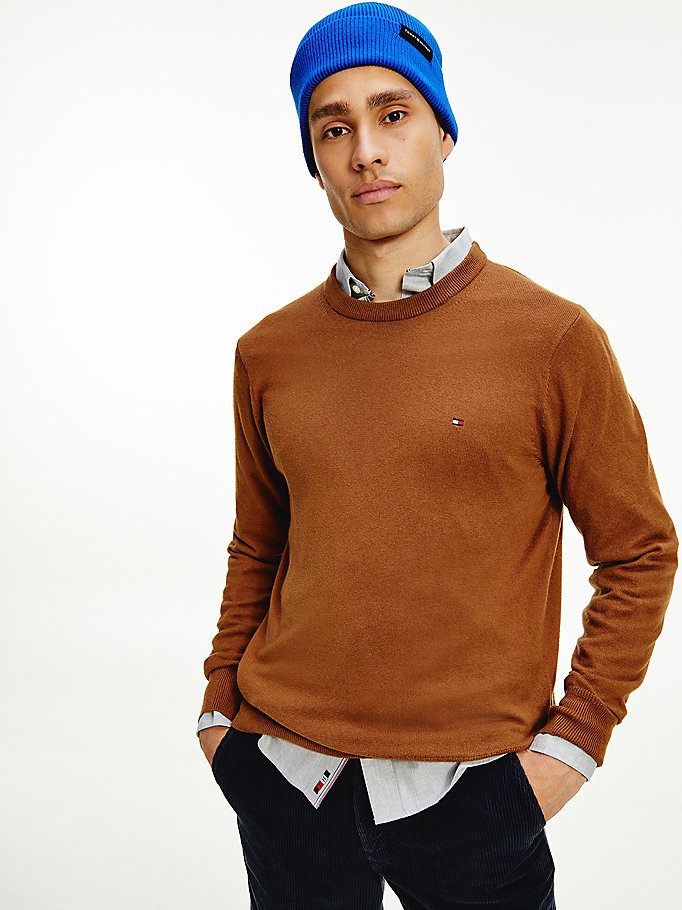 brown pima cotton cashmere jumper for men tommy hilfiger