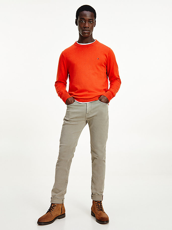orange pima cotton cashmere jumper for men tommy hilfiger