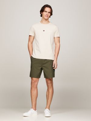 beige logo embroidery slim t-shirt for men tommy hilfiger