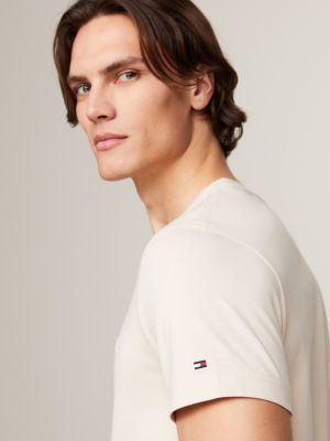 beige logo embroidery slim t-shirt for men tommy hilfiger