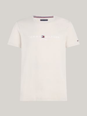 beige logo embroidery slim t-shirt for men tommy hilfiger