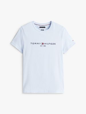 camiseta slim con logo bordado azul de hombres tommy hilfiger