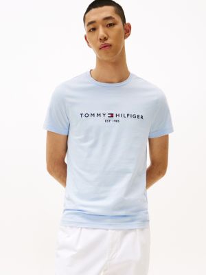 t-shirt slim fit con logo ricamato blue da uomini tommy hilfiger