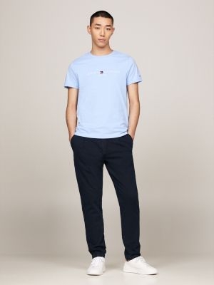 blauw slim fit t-shirt met geborduurd logo voor heren - tommy hilfiger