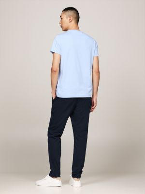 blauw slim fit t-shirt met geborduurd logo voor heren - tommy hilfiger