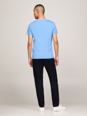 Slim Fit T-Shirt mit aufgesticktem Logo | Blau | Tommy Hilfiger
