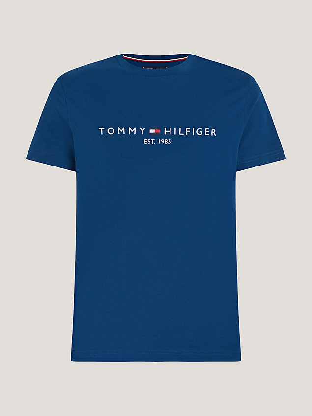 blue t-shirt z okrągłym dekoltem z logo dla mężczyźni - tommy hilfiger