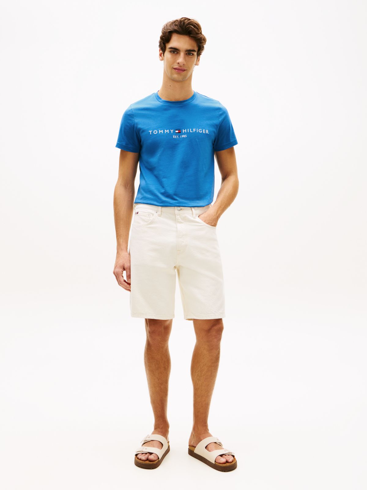 Logo Embroidery Slim Jersey T-Shirt — Blue