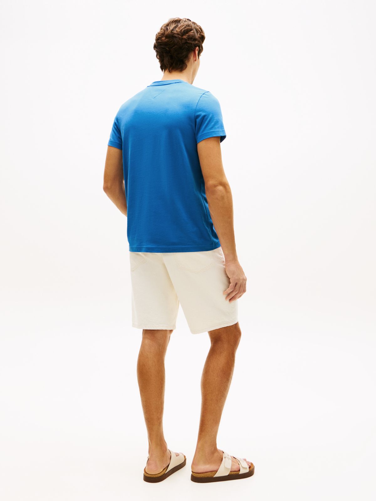 Logo Embroidery Slim Jersey T-Shirt — Blue