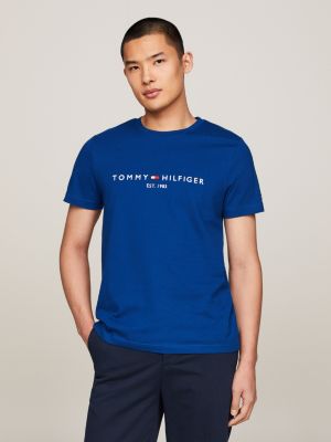 Slim Fit T-Shirt mit | Logo-Stickerei Tommy Blau Hilfiger 