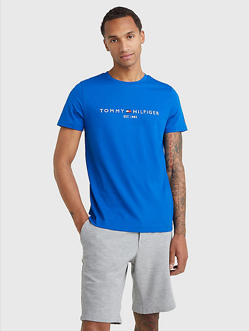 blue slim fit organic cotton t-shirt for men tommy hilfiger