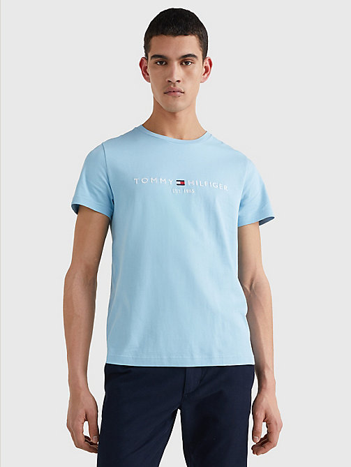 blau t-shirt mit logo-print für herren - tommy hilfiger