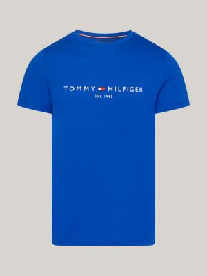 Camisa Tommy Hilfiger Original Hombre Logo Bordado Azul Slim