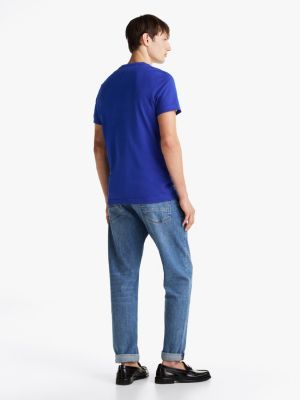 blue logo embroidery slim t-shirt for men tommy hilfiger