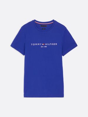 t-shirt ajusté à logo brodé bleu pour hommes tommy hilfiger