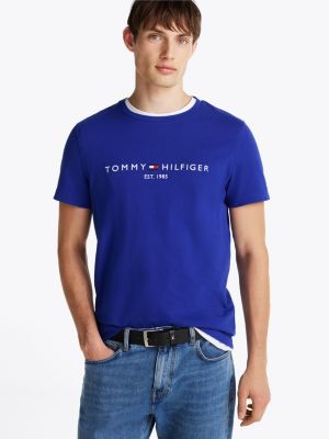 t-shirt slim fit con logo ricamato blue da uomini tommy hilfiger