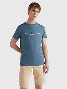 blue slim fit logo t-shirt for men tommy hilfiger