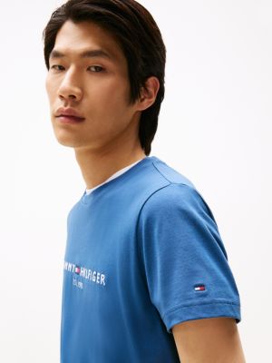 blue logo embroidery slim t-shirt for men tommy hilfiger