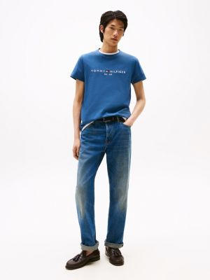 blue logo embroidery slim t-shirt for men tommy hilfiger