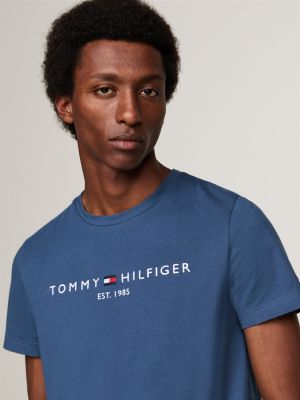 blue logo embroidery slim t-shirt for men tommy hilfiger