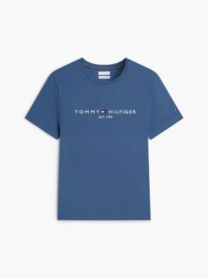 blue logo embroidery slim jersey t-shirt for men tommy hilfiger