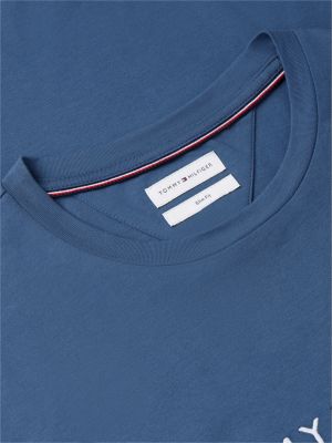 blue logo embroidery slim jersey t-shirt for men tommy hilfiger