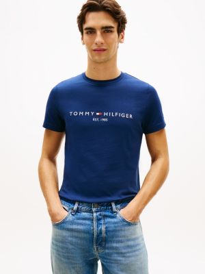 blue logo embroidery slim jersey t-shirt for men tommy hilfiger