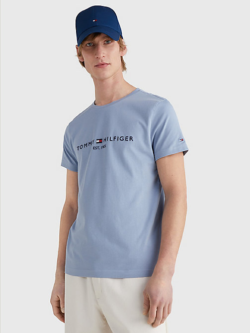 t-shirt con stampa logo blu da men tommy hilfiger
