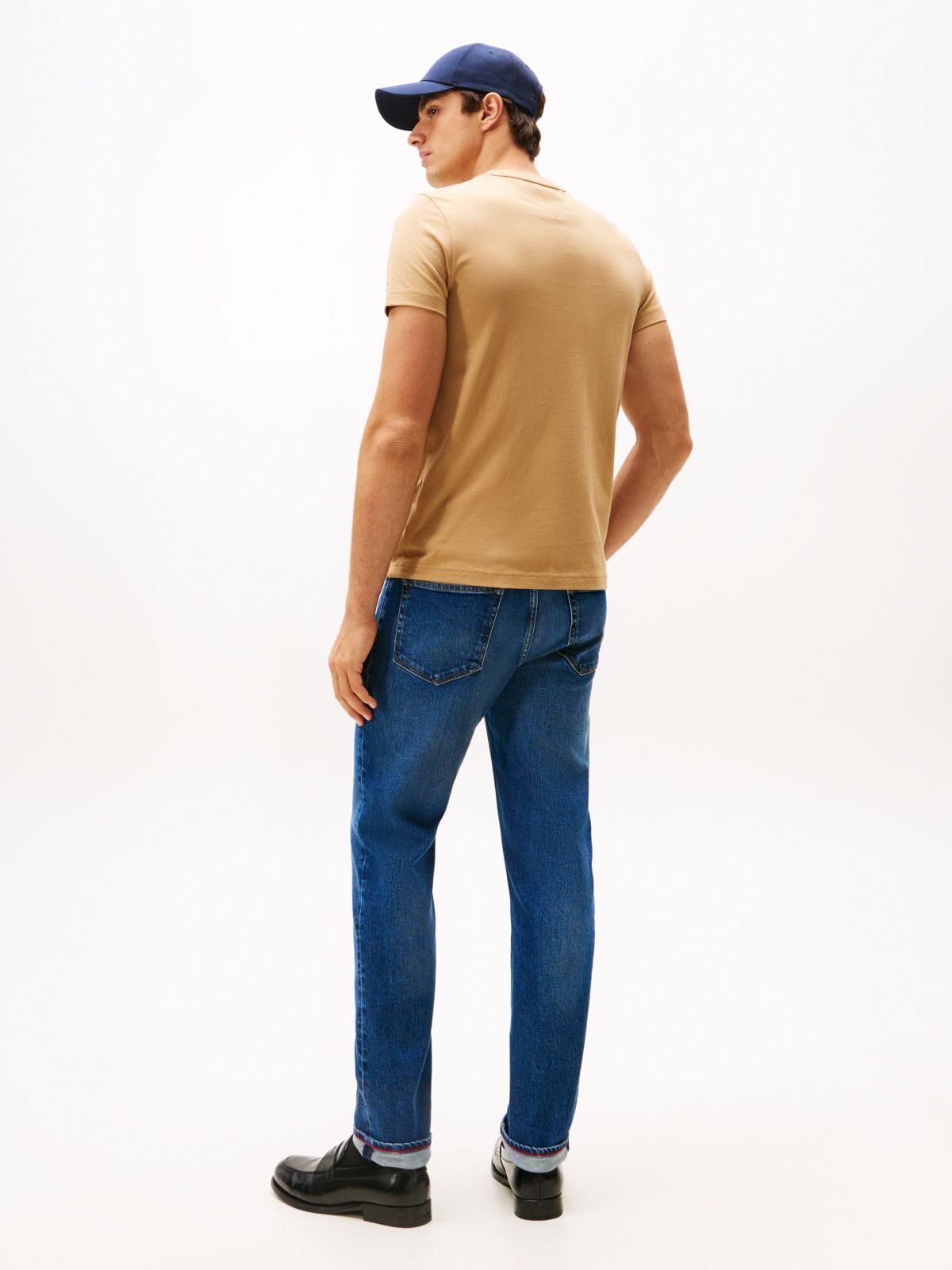 Logo Embroidery Slim Jersey T-Shirt — Beige